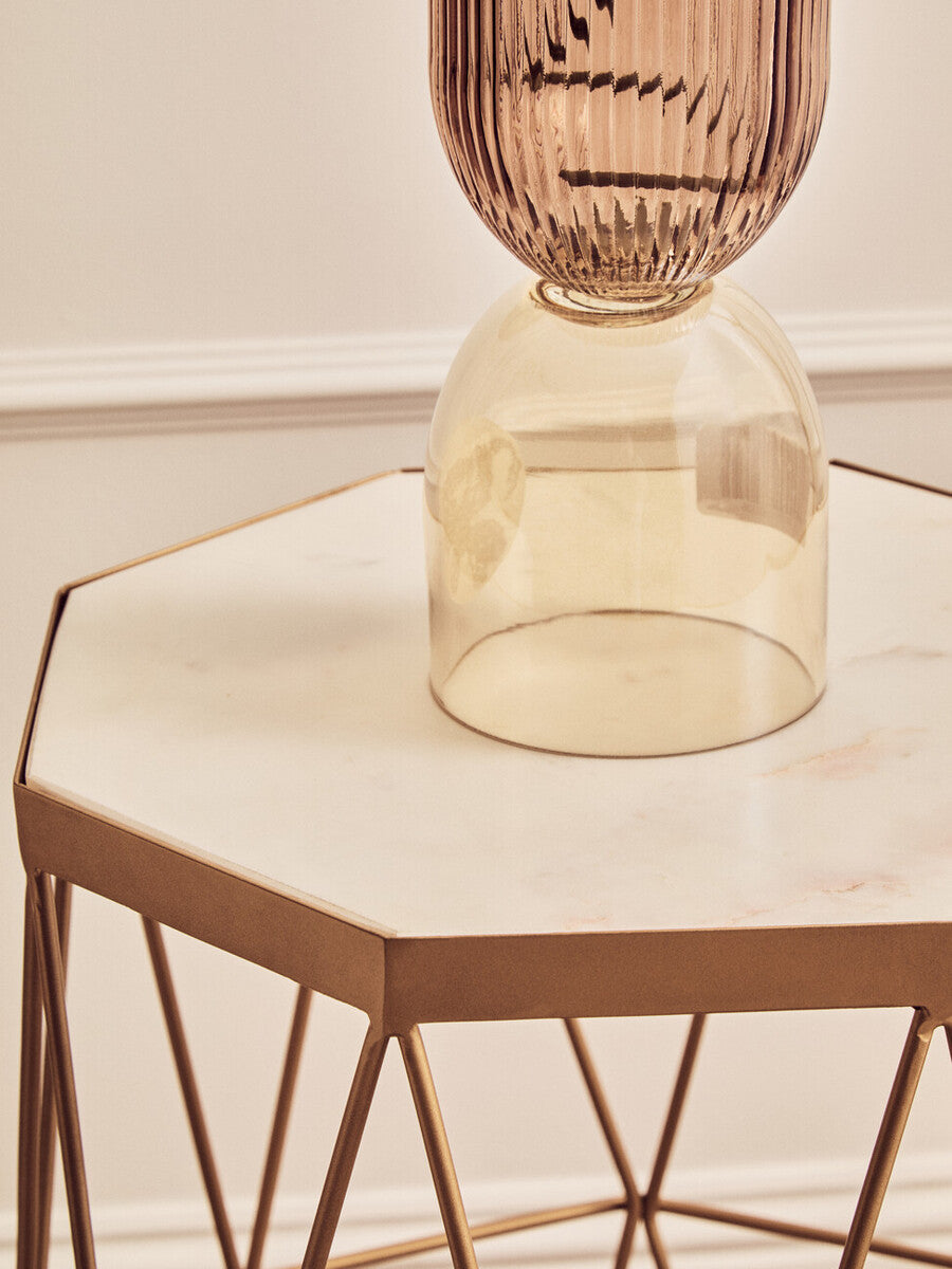 Orsina Shalimar Octagonal White Marble and Gold Metal Side Table