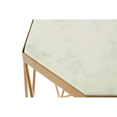Orsina Shalimar Octagonal White Marble and Gold Metal Side Table