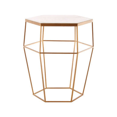 Orsina Shalimar Hexagonal Marble Side Table | Gold Iron Wireframe