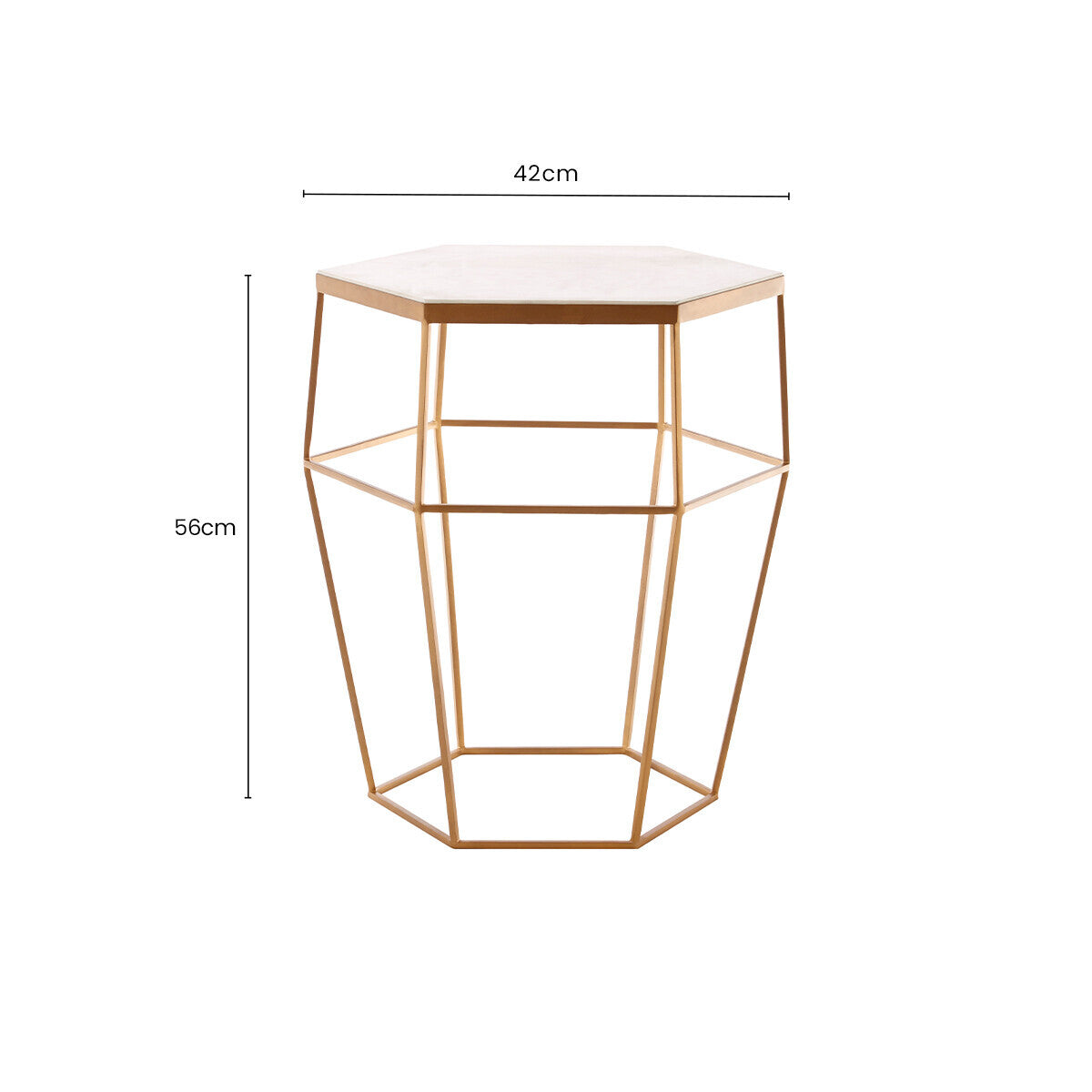 Orsina Shalimar Hexagonal Marble Side Table | Gold Iron Wireframe
