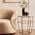 Orsina Shalimar Hexagonal Marble Side Table | Gold Iron Wireframe