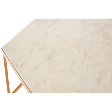 Orsina Shalimar Hexagonal Marble Side Table | Gold Iron Wireframe