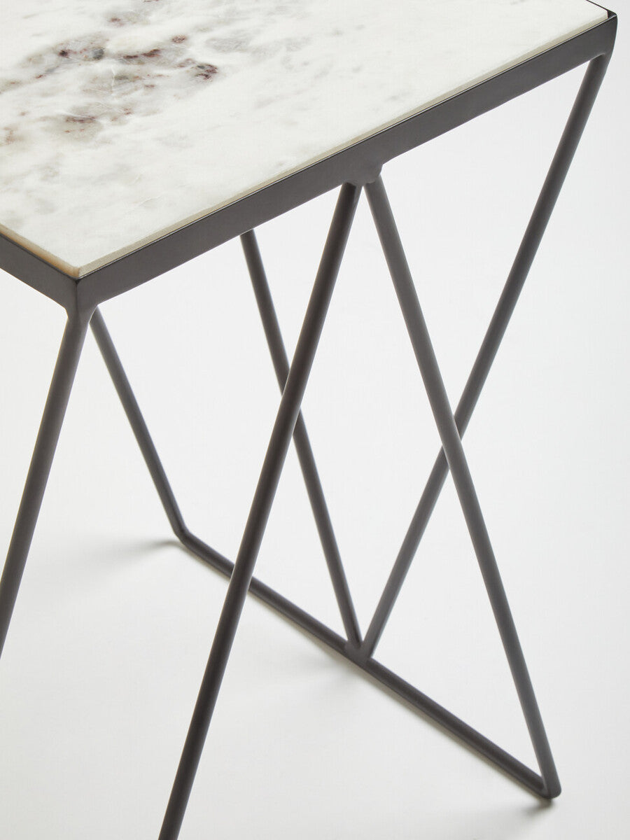 Orsina Shalimar Side Table – Natural Marble Top & Matte Black Iron Legs