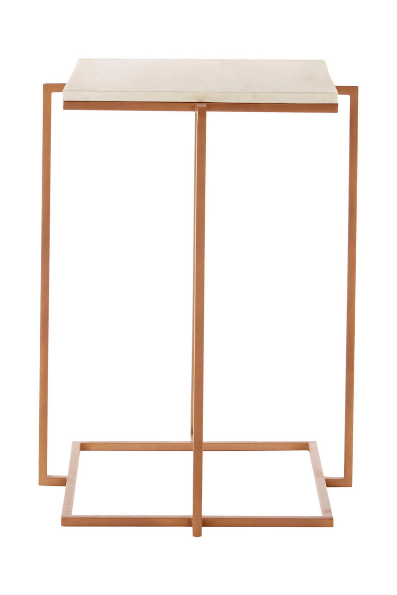 Orsina Shalimar Side Table – White Marble Top with Gold Iron Legs