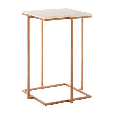 Orsina Shalimar Side Table – White Marble Top with Gold Iron Legs