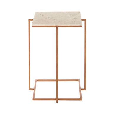 Orsina Shalimar Side Table – White Marble Top with Gold Iron Legs