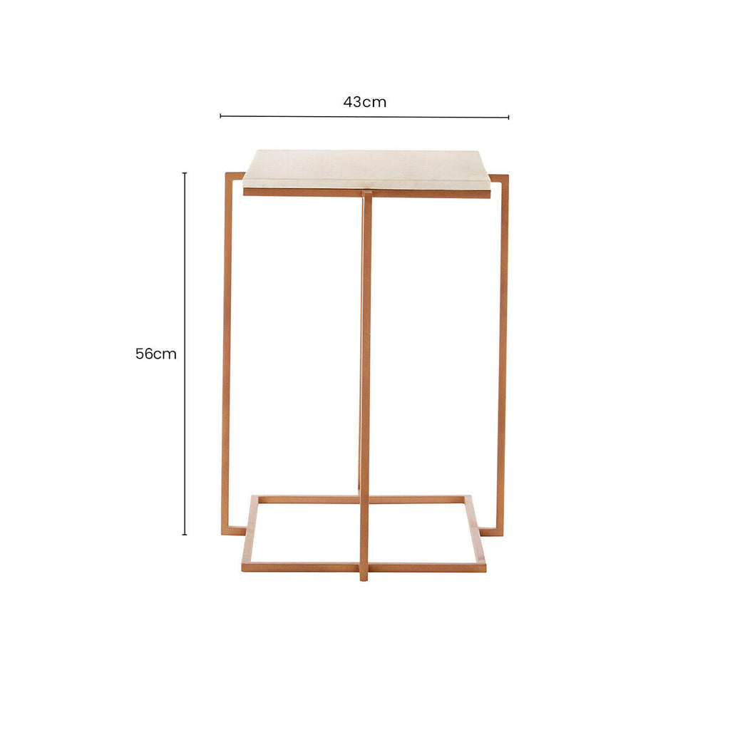 Orsina Shalimar Side Table – White Marble Top with Gold Iron Legs