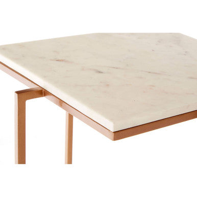 Orsina Shalimar Side Table – White Marble Top with Gold Iron Legs