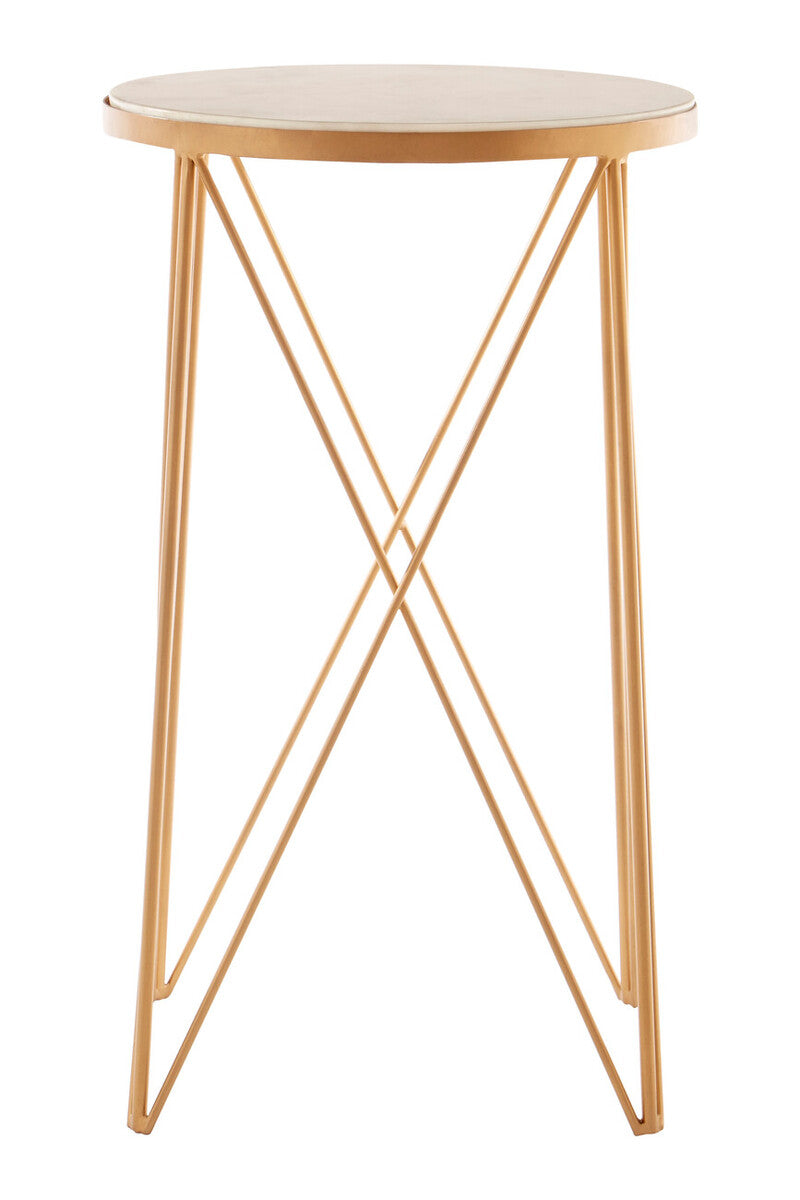 Orsina Shalimar Round Marble Side Table – White and Gold Lattice