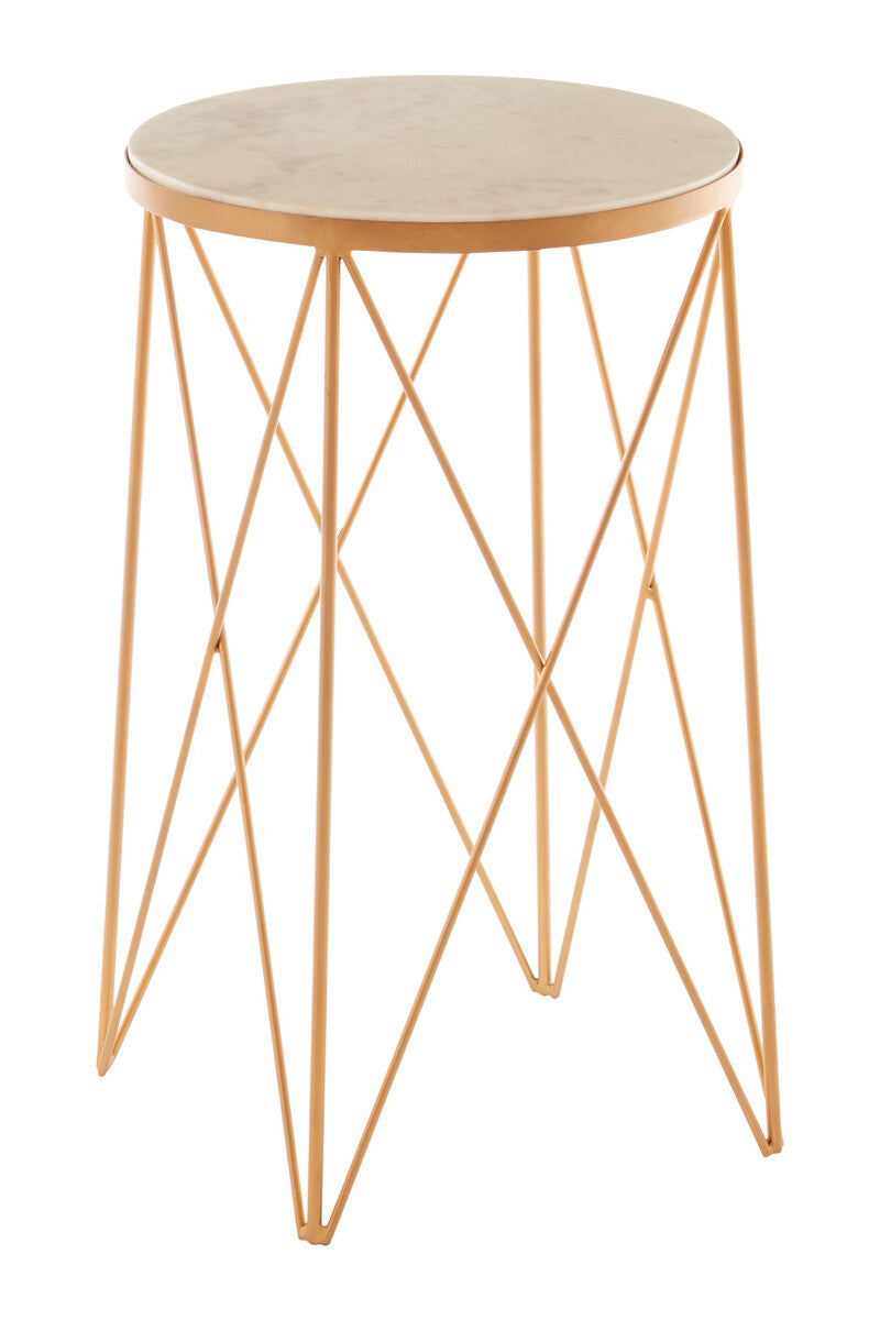 Orsina Shalimar Round Marble Side Table – White and Gold Lattice