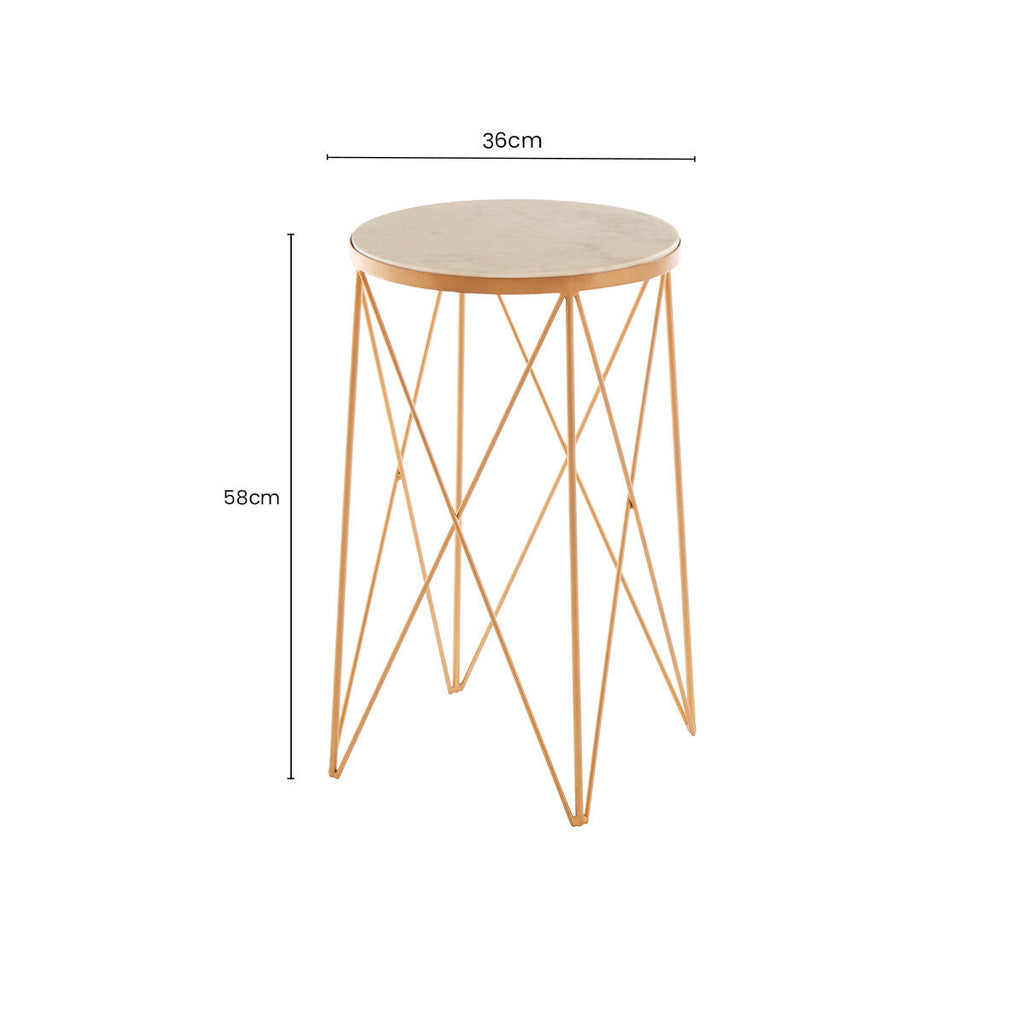 Orsina Shalimar Round Marble Side Table – White and Gold Lattice