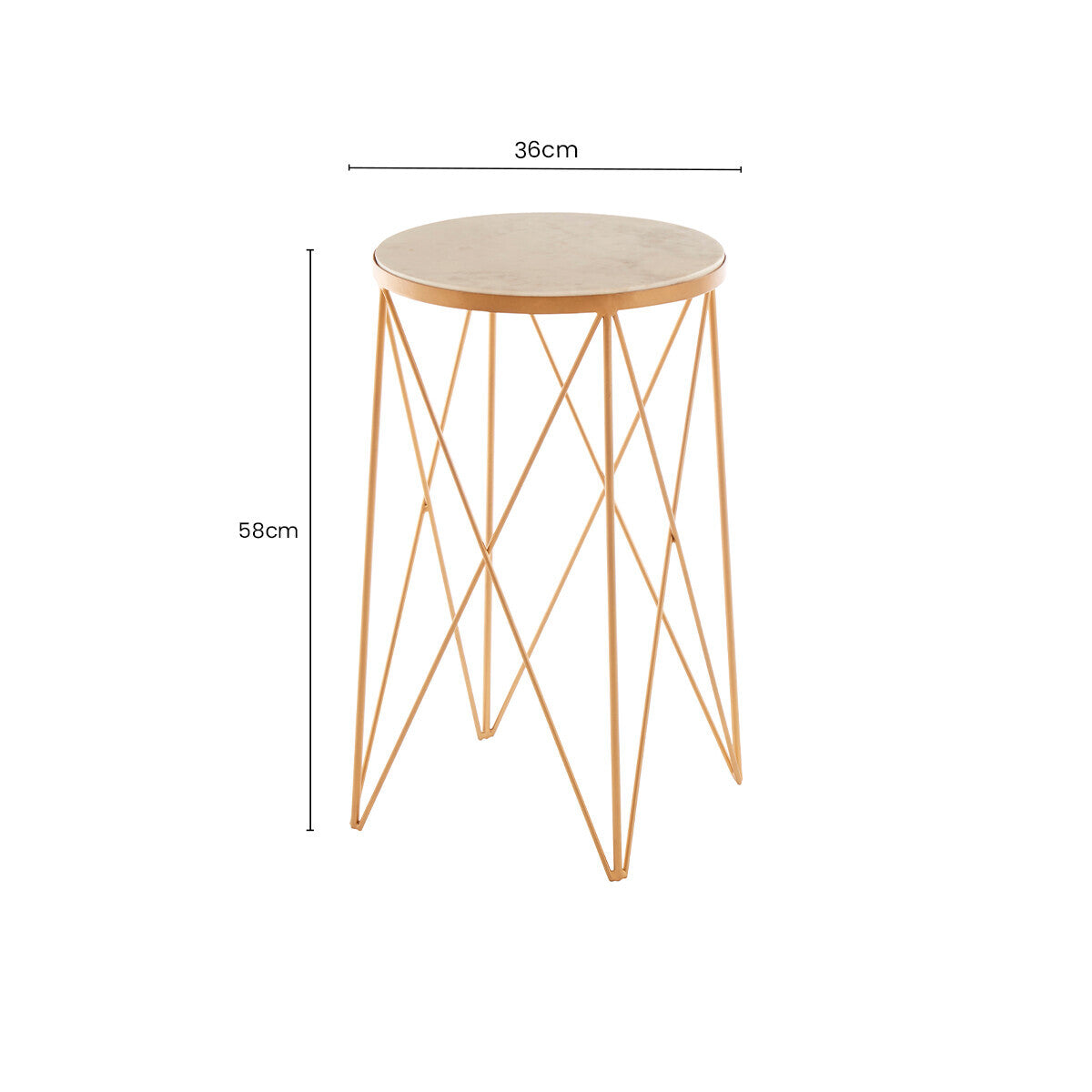 Orsina Shalimar Round Marble Side Table – White and Gold Lattice