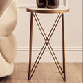 Orsina Shalimar Round Marble Side Table – White and Gold Lattice