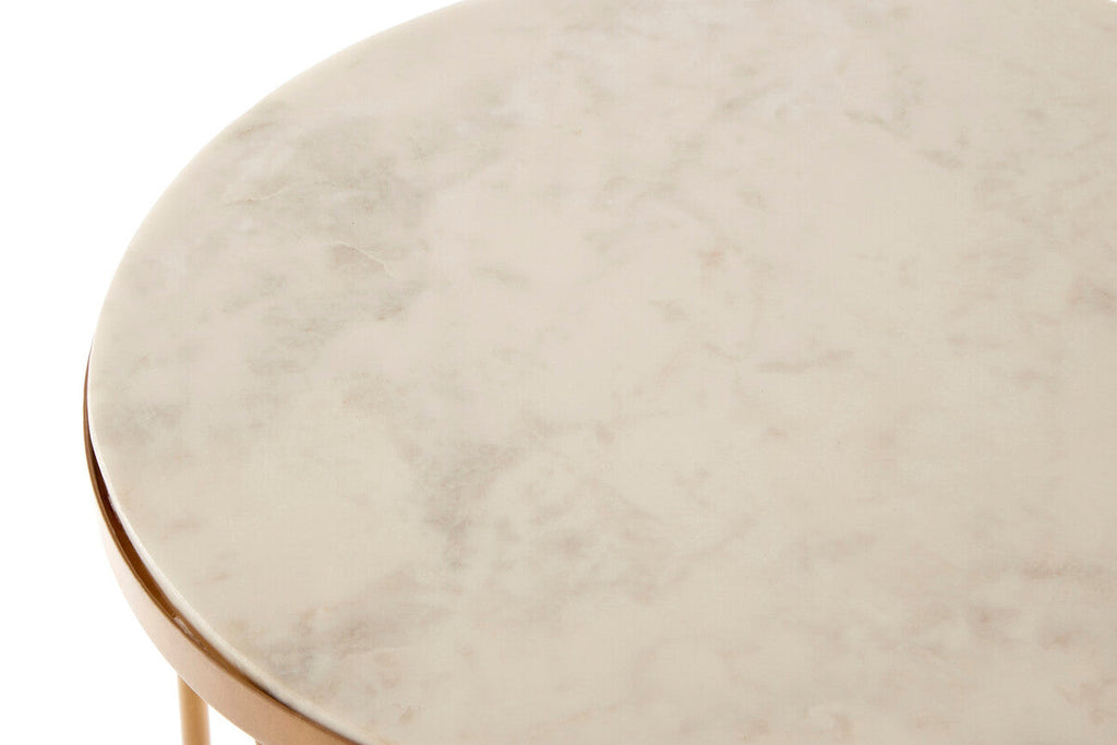 Orsina Shalimar Round Marble Side Table – White and Gold Lattice
