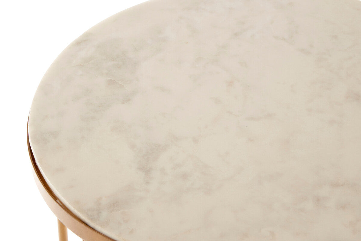 Orsina Shalimar Round Marble Side Table – White and Gold Lattice