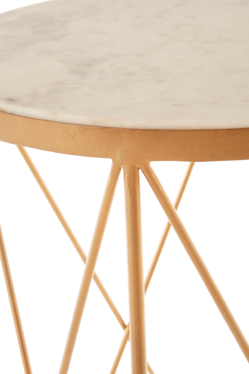 Orsina Shalimar Round Marble Side Table – White and Gold Lattice