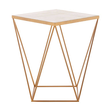 Orsina Shalimar Square Marble Side Table – Gold Geometric Base