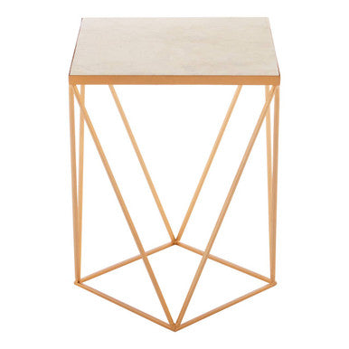 Orsina Shalimar Square Marble Side Table – Gold Geometric Base