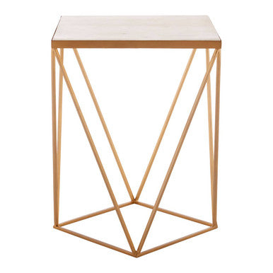 Orsina Shalimar Square Marble Side Table – Gold Geometric Base
