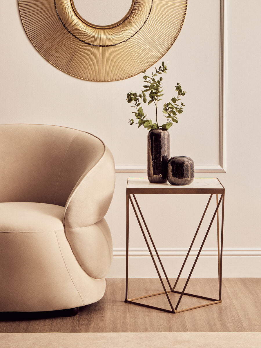 Orsina Shalimar Square Marble Side Table – Gold Geometric Base