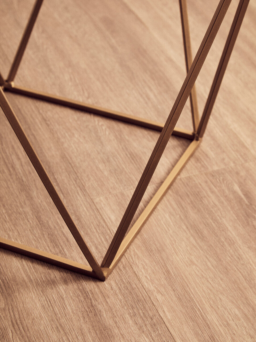 Orsina Shalimar Square Marble Side Table – Gold Geometric Base