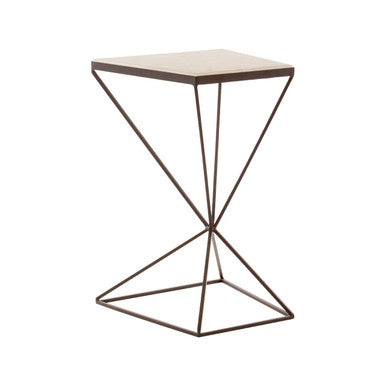 Orsina Shalimar Side Table – Natural Marble Top & Trapezoid Iron Base