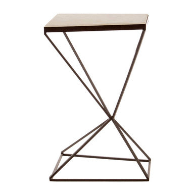 Orsina Shalimar Side Table – Natural Marble Top & Trapezoid Iron Base