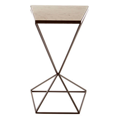 Orsina Shalimar Side Table – Natural Marble Top & Trapezoid Iron Base