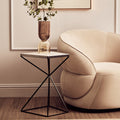 Orsina Shalimar Side Table – Natural Marble Top & Trapezoid Iron Base