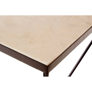 Orsina Shalimar Side Table – Natural Marble Top & Trapezoid Iron Base