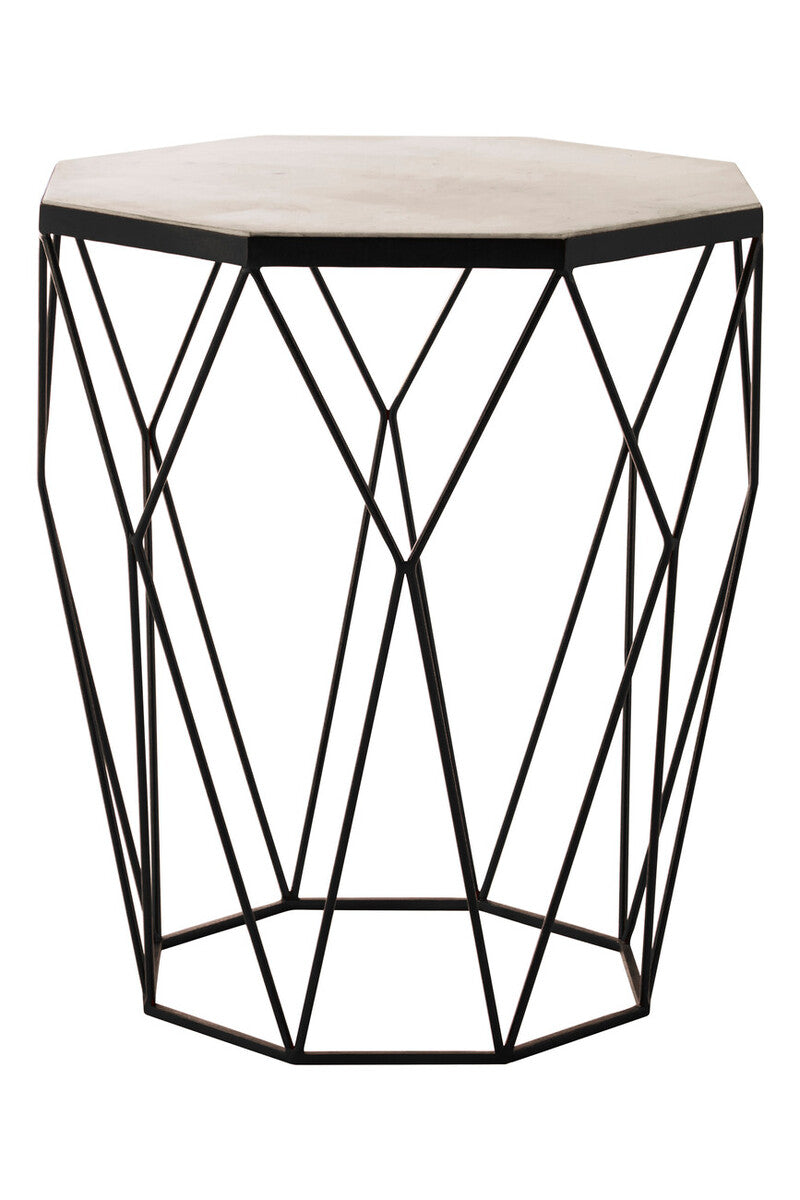 Orsina Shalimar Octagon White Marble Side Table with Black Steel Legs