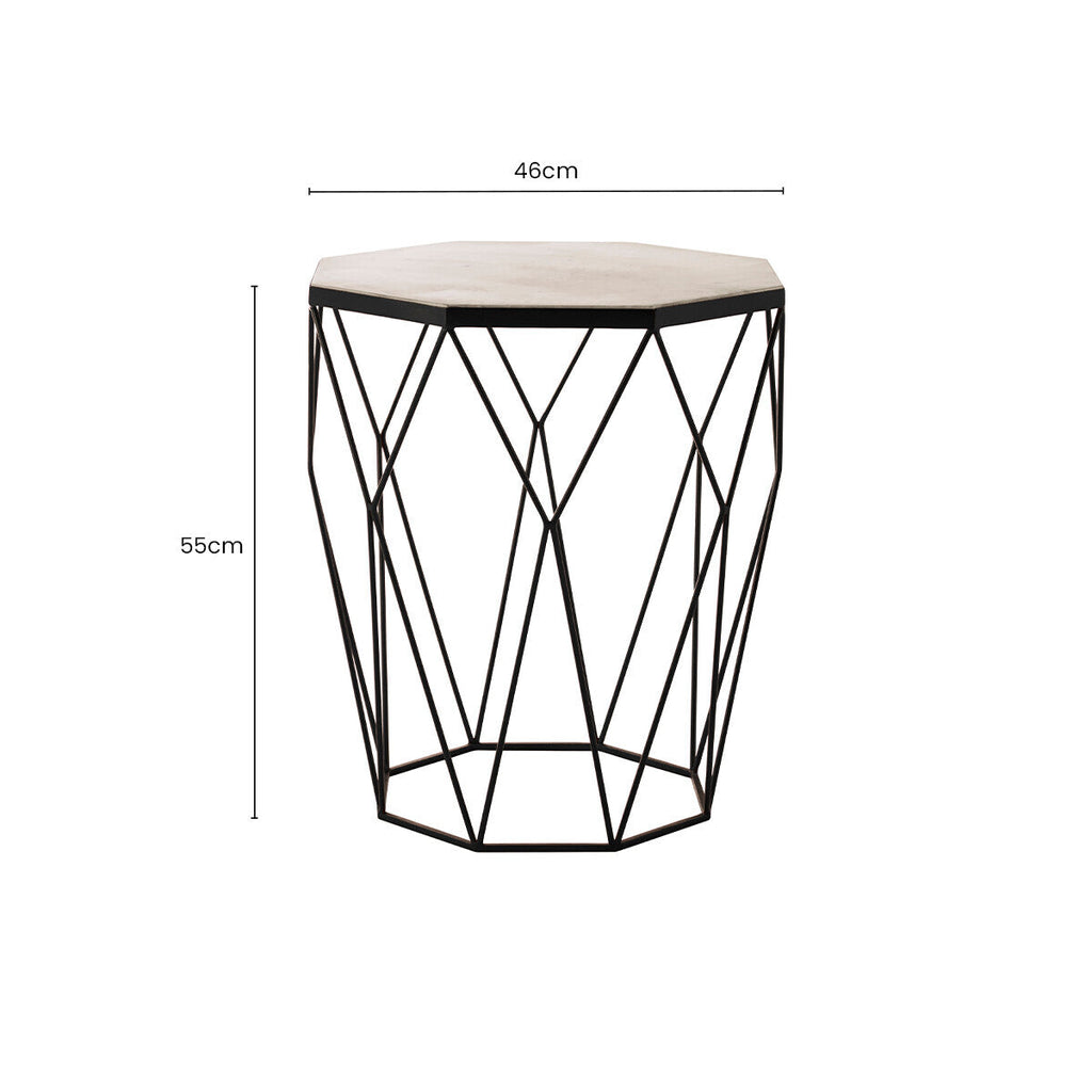 Orsina Shalimar Octagon White Marble Side Table with Black Steel Legs