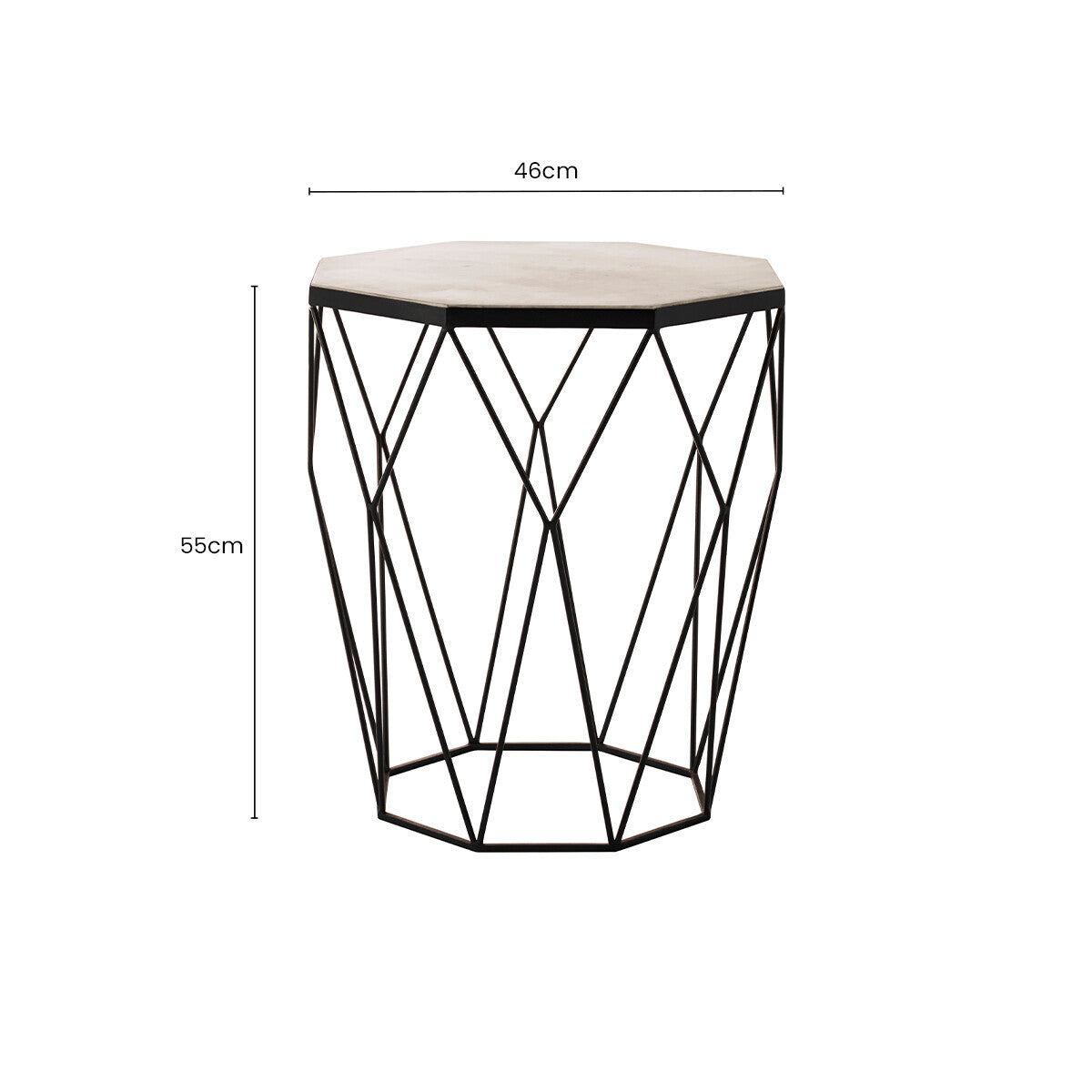 Orsina Shalimar Octagon White Marble Side Table with Black Steel Legs
