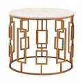 Orsina Shalimar Round White Marble Side Table with Gold Geometric Base