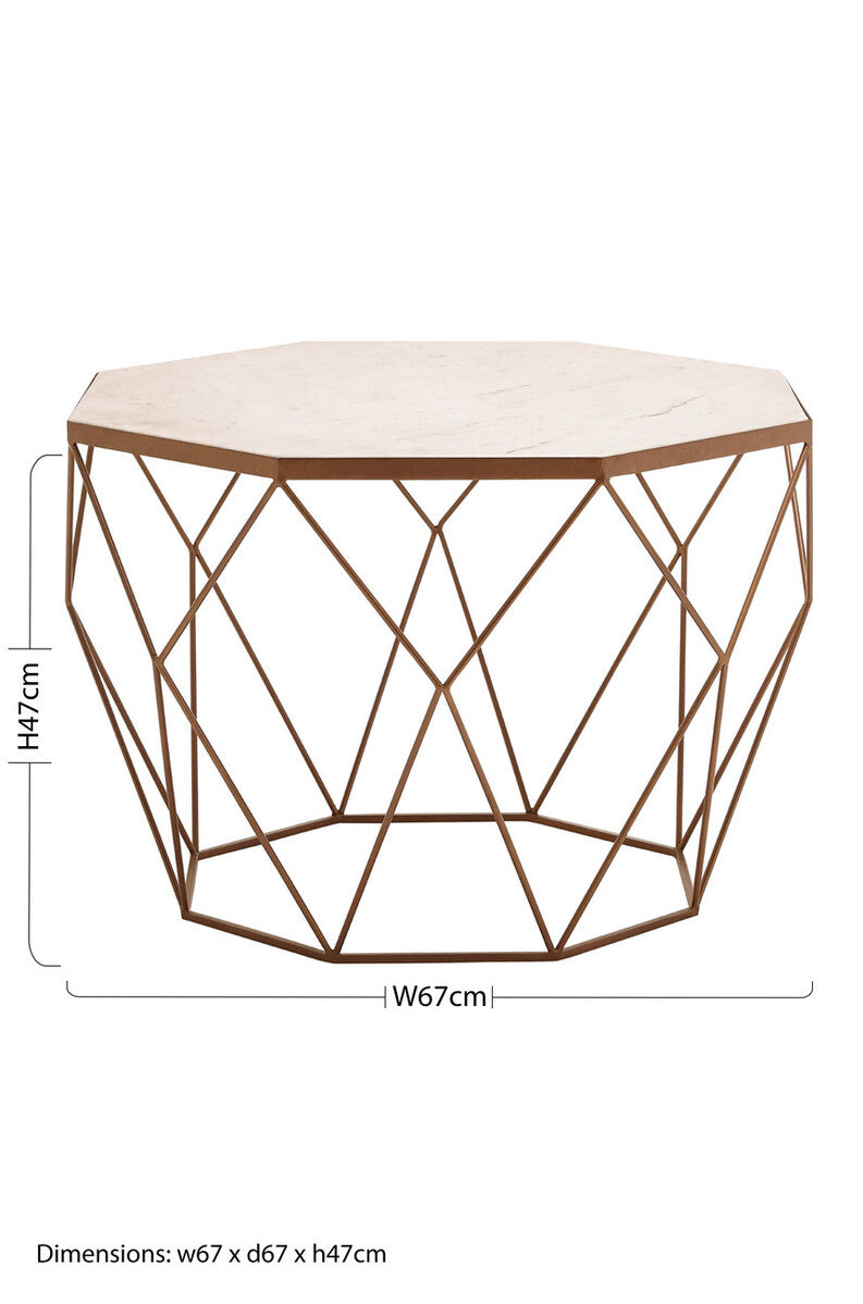 Orsina Shalimar Octagon White Marble Coffee Table – Gold Metal Frame