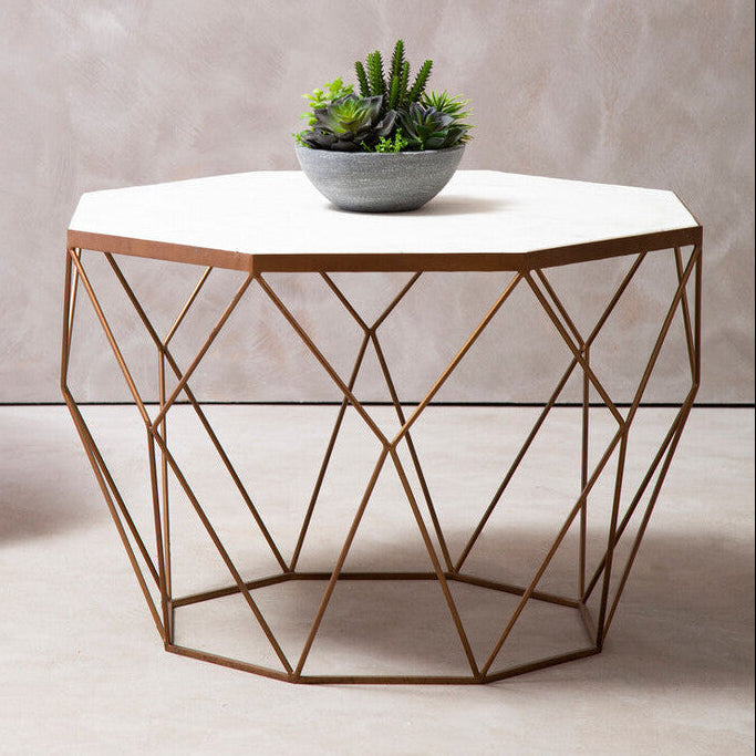 Orsina Shalimar Octagon White Marble Coffee Table – Gold Metal Frame