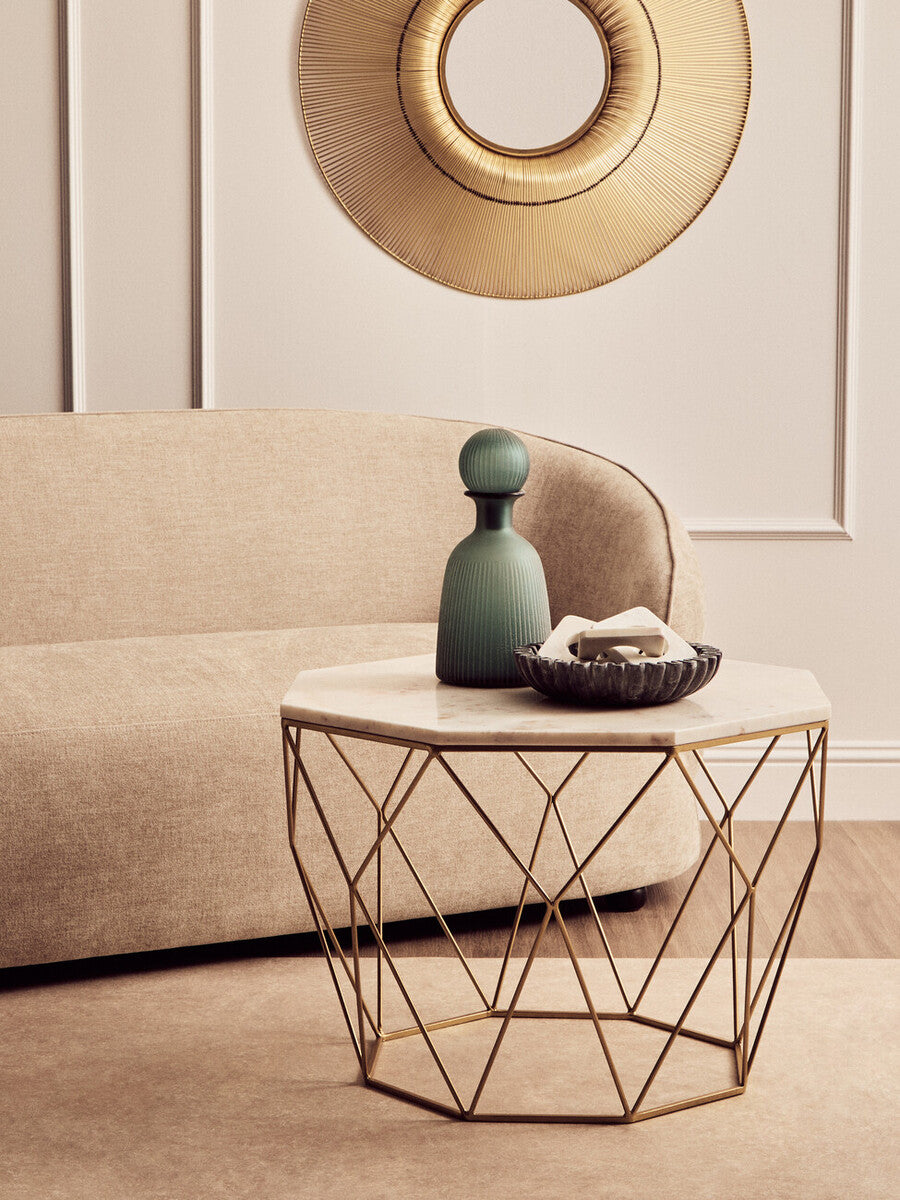 Orsina Shalimar Octagon White Marble Coffee Table – Gold Metal Frame