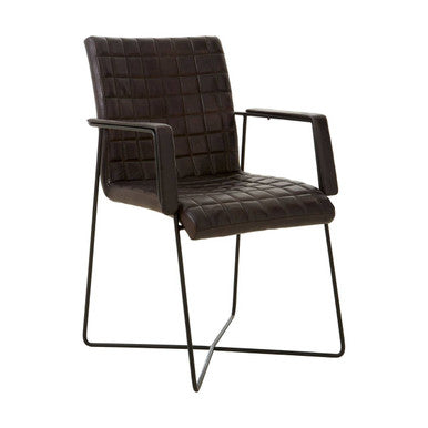 Orsina Buffalo Black Woven Leather Accent Chair | Modern Iron Frame