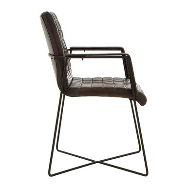 Orsina Buffalo Black Woven Leather Accent Chair | Modern Iron Frame