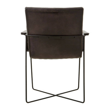 Orsina Buffalo Black Woven Leather Accent Chair | Modern Iron Frame