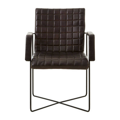 Orsina Buffalo Black Woven Leather Accent Chair | Modern Iron Frame