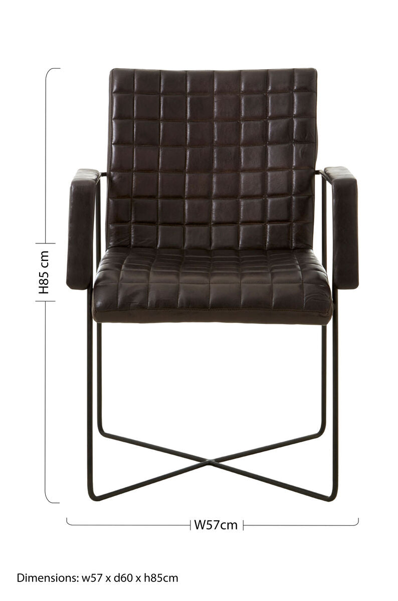 Orsina Buffalo Black Woven Leather Accent Chair | Modern Iron Frame