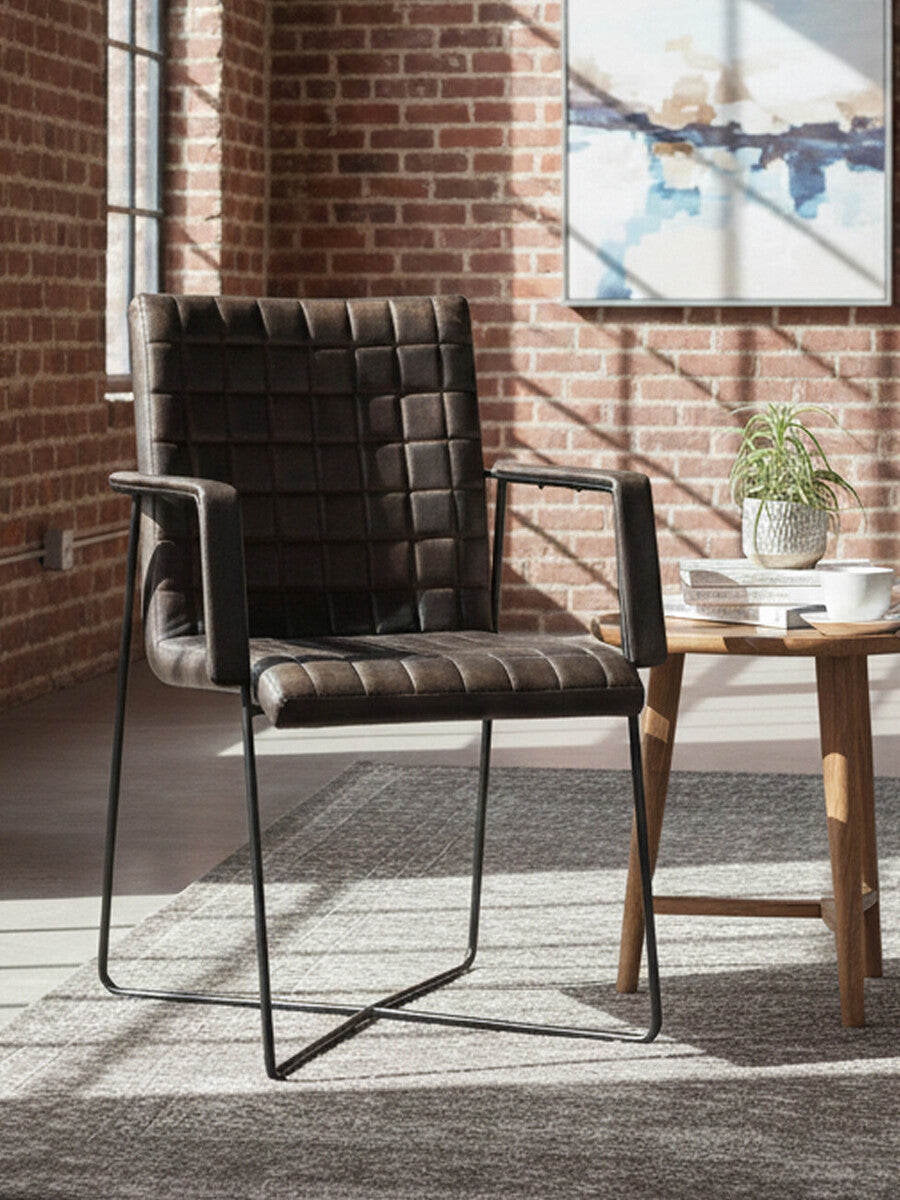 Orsina Buffalo Iron & Grey Woven Leather Accent Chair for Living Room