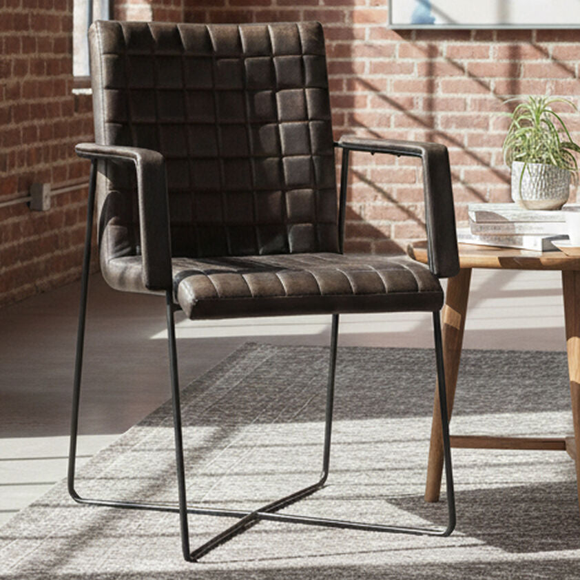 Orsina Buffalo Iron & Grey Woven Leather Accent Chair for Living Room