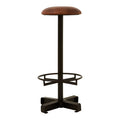 Orsina Buffalo Brown Leather Round Seat Bar Stool | Black Iron Frame