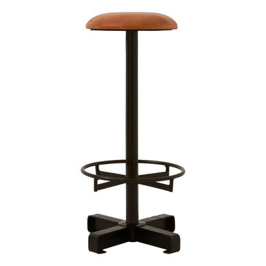 Orsina Buffalo Light Brown Leather Bar Stool | Padded Iron Counter Stool