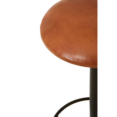 Orsina Buffalo Light Brown Leather Bar Stool | Padded Iron Counter Stool
