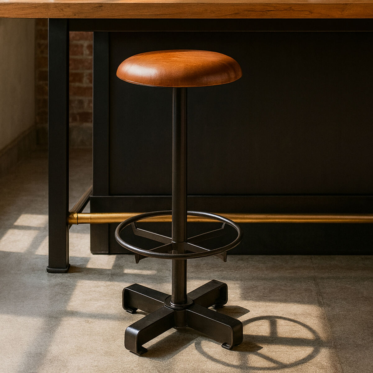 Orsina Buffalo Light Brown Leather Bar Stool | Padded Iron Counter Stool