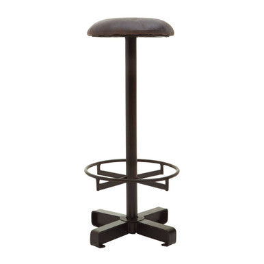 Orsina Buffalo Antique Blue Leather Bar Stool with Black Iron Base