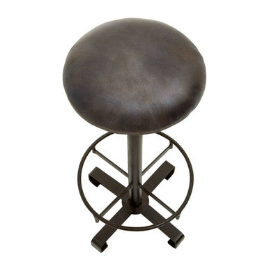 Orsina Buffalo Antique Blue Leather Bar Stool with Black Iron Base
